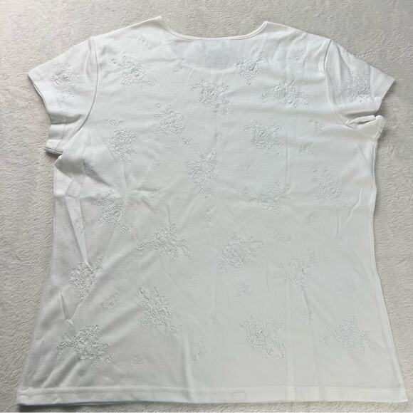 Talbots women’s white Embroidered Floral basic Top shirt size Large - Picture 2 of 8